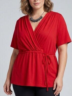 😍SHOW SPECIAL BASIC EDITIONS Red Crossover Short sleeve Blouse 2X